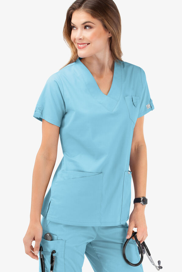 Butter-Soft STRETCH Women's 6-Pocket V-Neck Scrub Top - Poolside View - 6