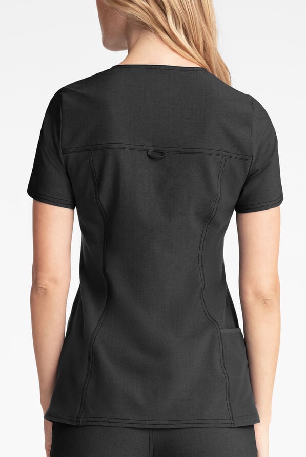 Blusa médica Cherokee iFlex con paneles tejidos y cuello en V para mujer - Black - 2