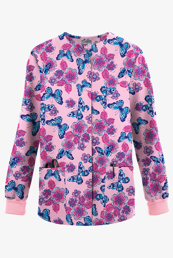 Butter-Soft Originals Spring Day Blush Women's 3-Pocket Warm-Up Printed Scrub Jacket - null - 1