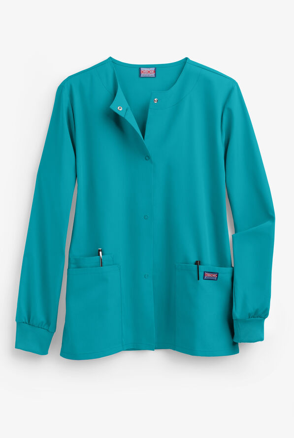 Cherokee Workwear Women's 3-Pocket Snap Front Scrub Jacket - Teal Blue - 1