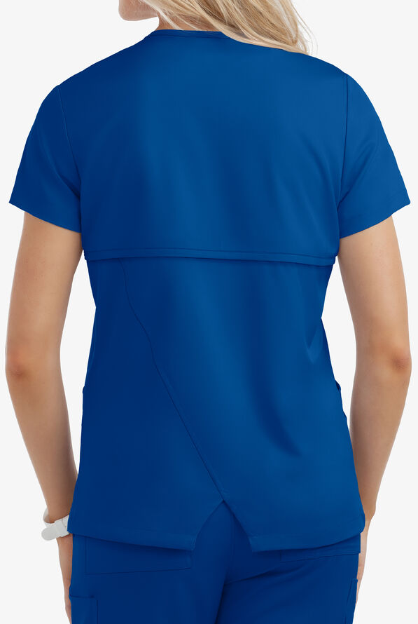 Lauderdale by UA Solar Women's 4-Pocket V-Neck Mock Wrap STRETCH Scrub Top - Royal - 3