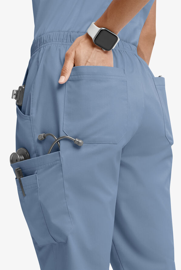 Butter-Soft STRETCH Women&rsquo;s 10-Pocket Mid Rise Straight Leg Scrub Pant - Indigo Batik - 2
