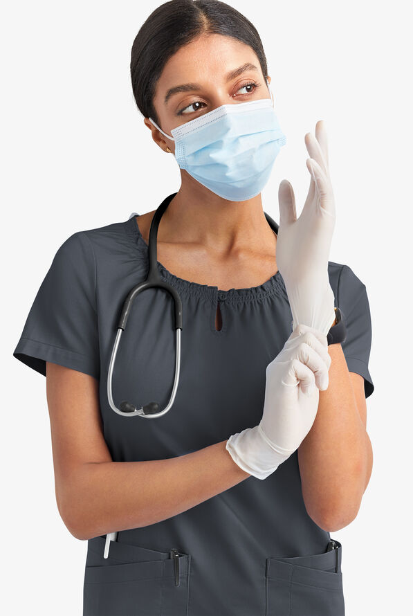 Blusa m&eacute;dica UA Butter-Soft STRETCH estilo campesina con mangas cortas y 6 bolsillos para mujer - Pewter - 8