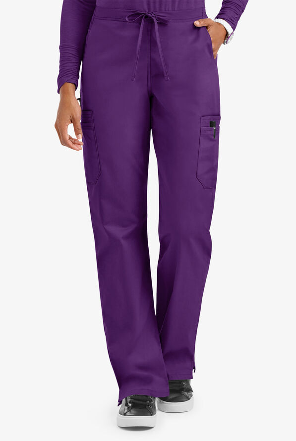 Butter-Soft STRETCH Women's 9-Pocket Drawstring with Back Elastic Scrub Pants - Tall - Eggplant - 1