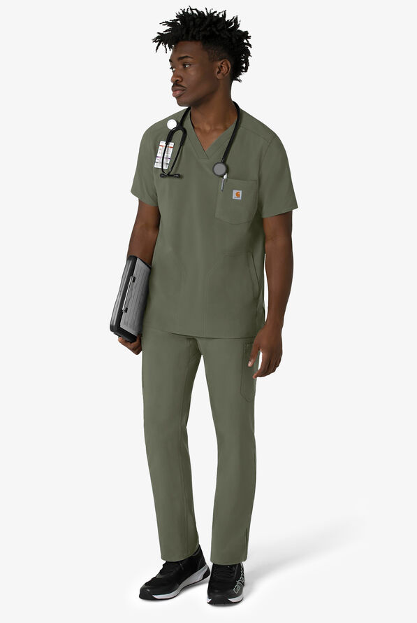 Camisa m&eacute;dica Carhartt Cross-Flex STRETCH con cuello en V y 3 bolsillos para hombre - Olive - 4