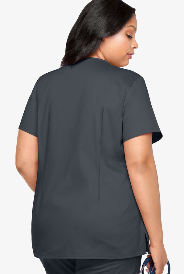 Butter-Soft STRETCH Women's 4-Pocket Plus Size V-Neck Scrub Top - Pewter - 2