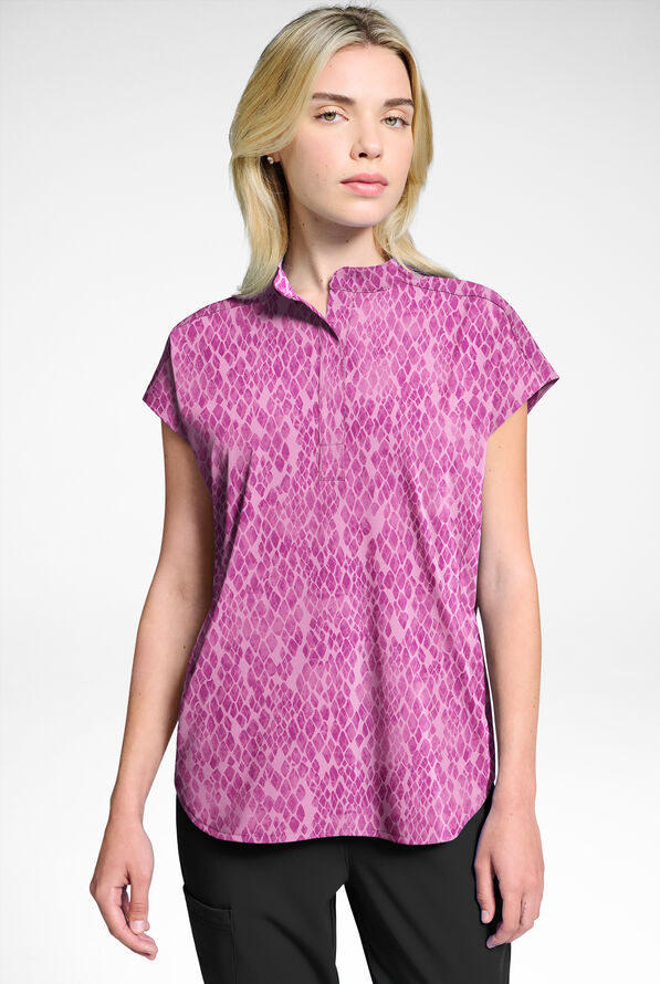 Easy STRETCH Subtle Snake Electric Fuchsia Women's Dolman Print Scrub Top - null - 1