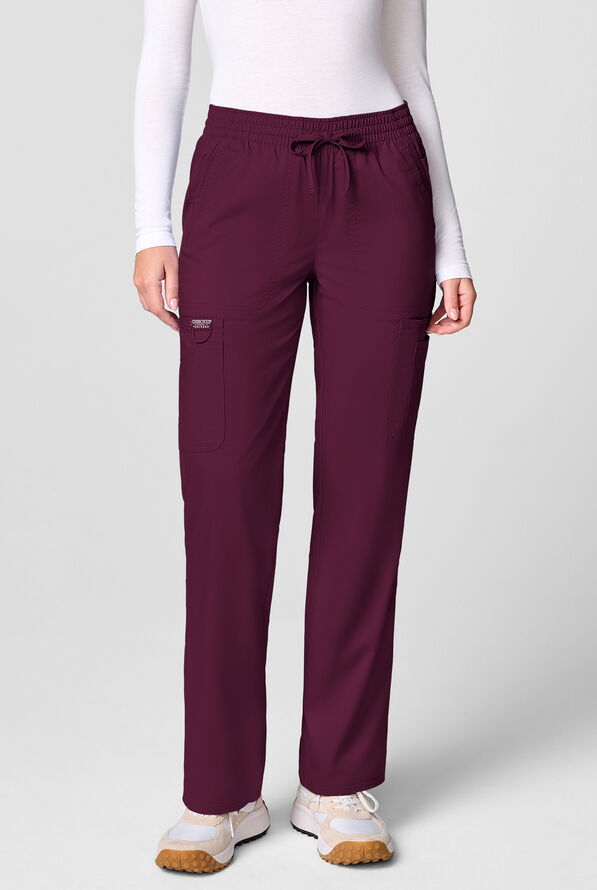 Cherokee Workwear Revolution Women's 12-Pocket STRETCH Drawstring Straight pant - Wine - 1
