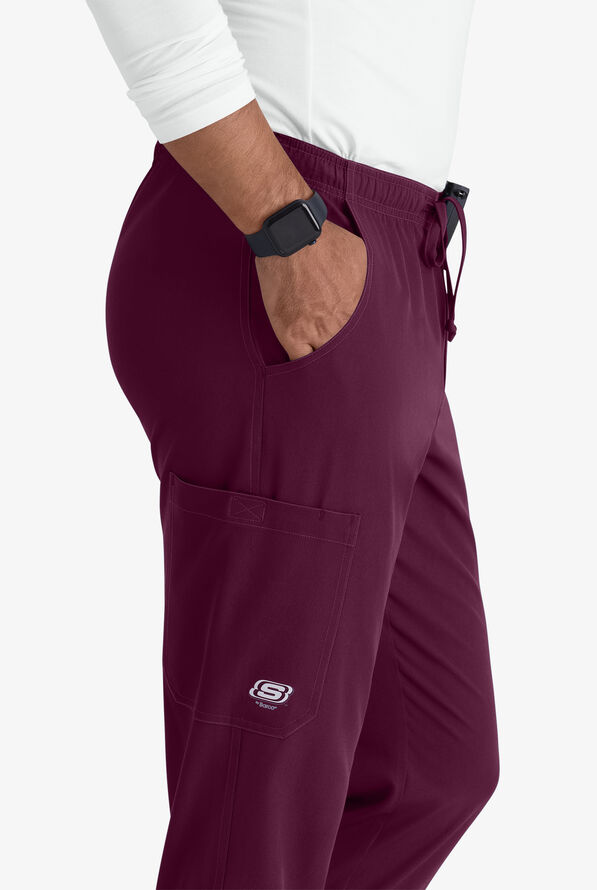 Skechers by Barco Structure Men's 3-Pocket STRETCH Cargo Jogger Scrub Pants - Short - Wine - 2