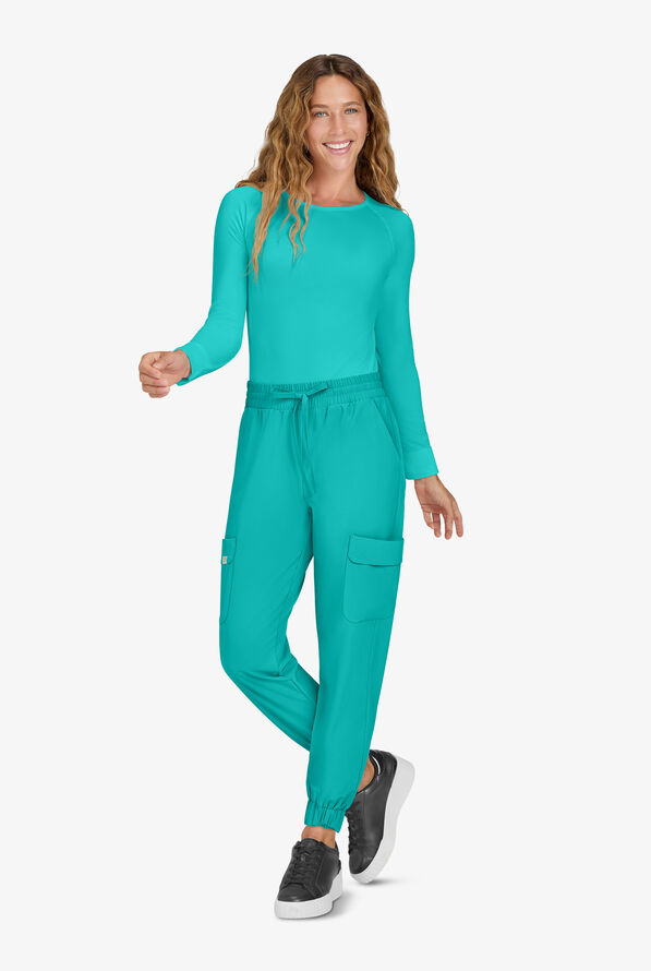 Planet koi Terra Women's 6-Pocket STRETCH Drawstring Waist Cargo Jogger Scrub Pants - Waterfall Blue - 4