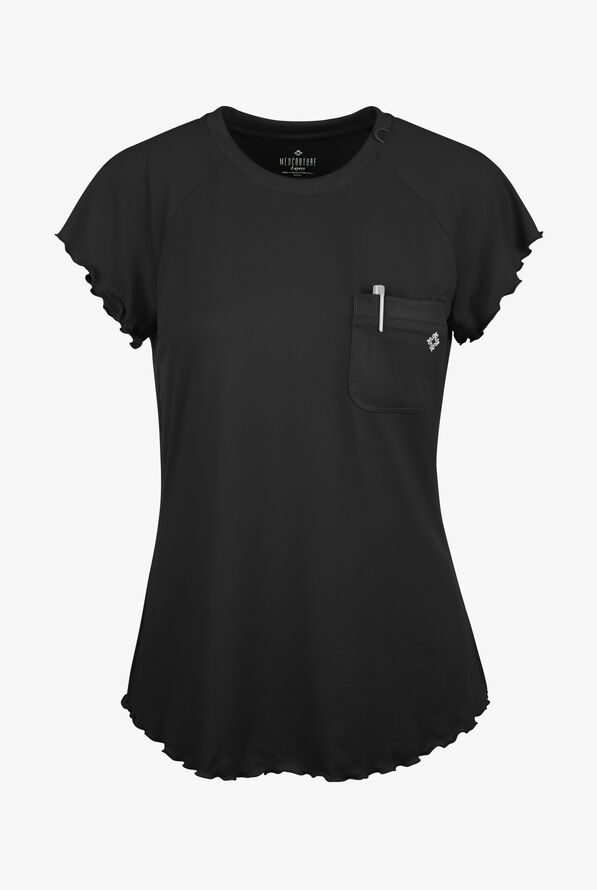 Blusa médica Med Couture Layers Knit STRETCH con dobladillo fruncido y 1 bolsillo para mujer - Black - 1
