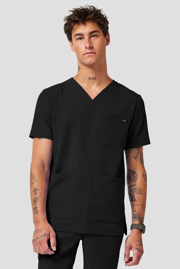 Camisa m&eacute;dica Healing Hands Quest Avery STRETCH con 4 bolsillos y cuello en Y para hombre - Black - 2