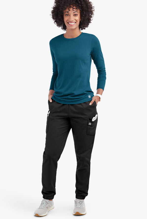 Butter-Soft Core Women's Long Sleeve Crew Neck Underscrub - Caribbean Blue - 2