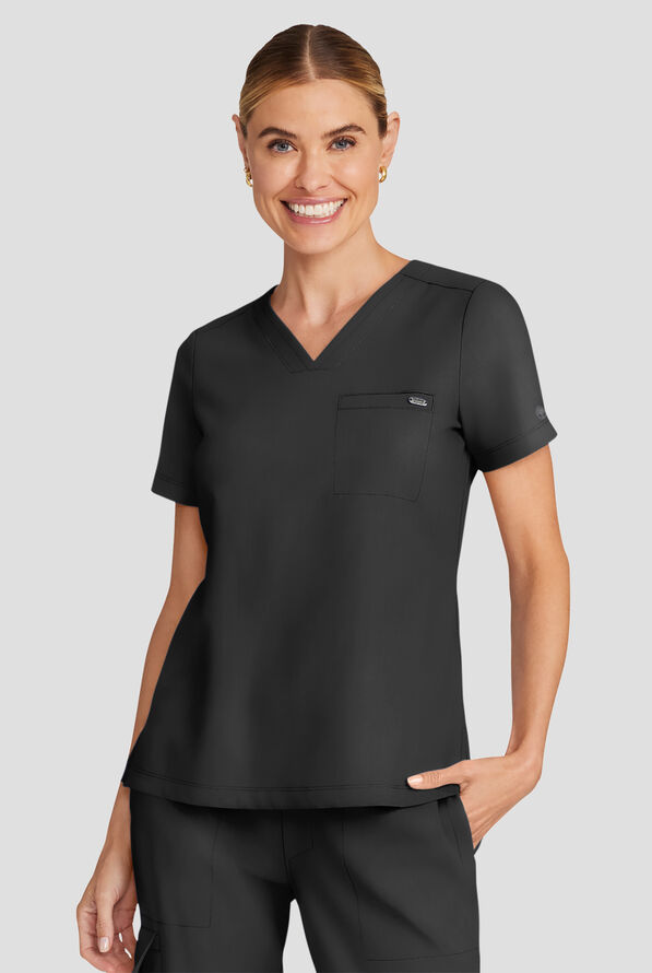 Healing Hands Quest Women's 1-Pocket STRETCH Tuck In V-Neck Scrub Top - Black - 2