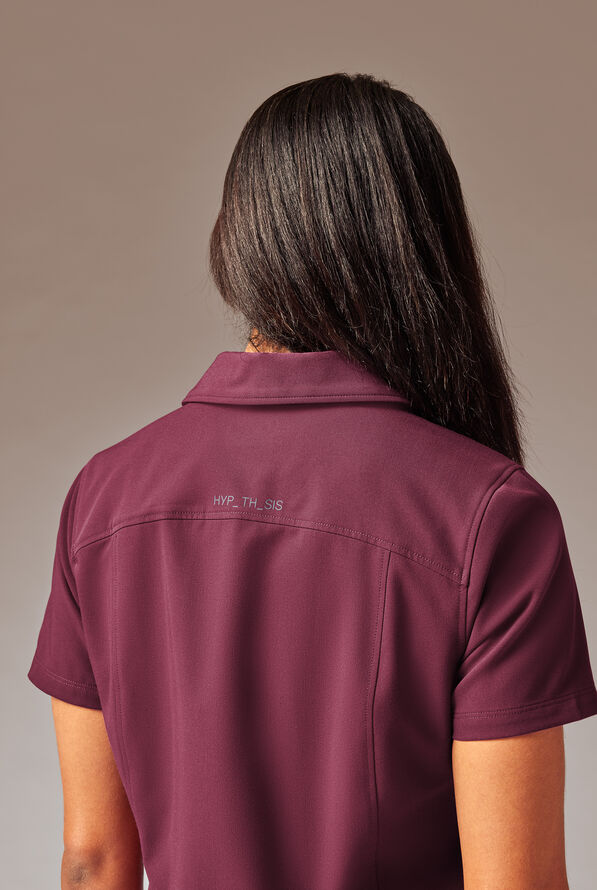 Hypothesis A-S All Situation Women&rsquo;s 3-Pocket Polo Neck Scrub Top - Wine - 3
