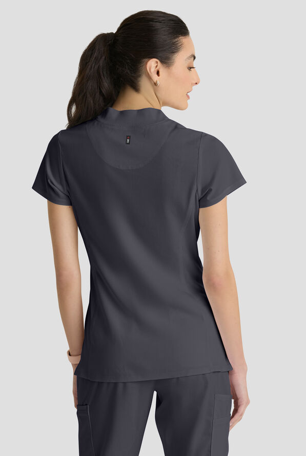 Grey's Anatomy&trade; by Barco Spandex STRETCH Kristi Women's 2-Pocket Quarter Zip Collar Neck Scrub Top - Steel Gray - 3