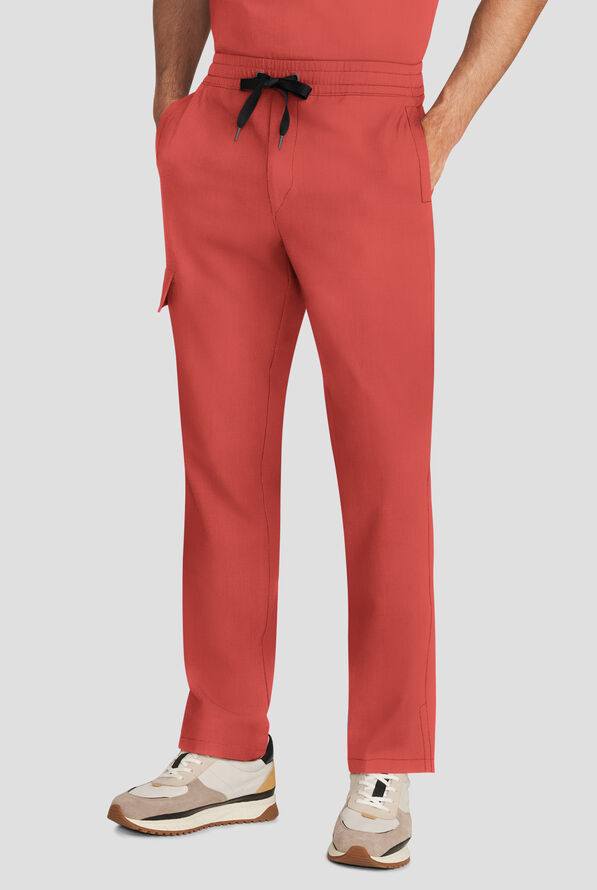 Healing Hands Quest Men's 4-Pocket STRETCH Straight Leg Drawstring Cargo Scrub Pant - Warm Sunrise - 1