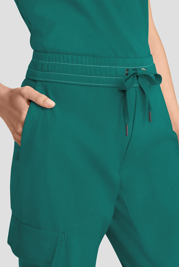 Healing Hands Quest Women's 4-Pocket STRETCH Straight Leg Drawstring Cargo Scrub Pant - Hunter - 2