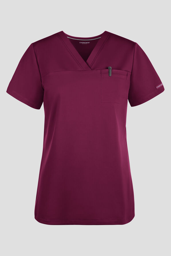 Cherokee Achieve Women's 1-Pocket Tuck in V-Neck Scrub Top - Wine - 1