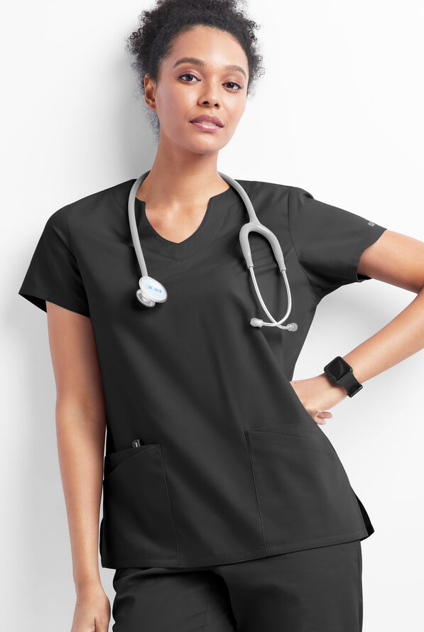 Butter-Soft Originals Women's 6-Pocket Scallop Neck Scrub Top - Black - 5