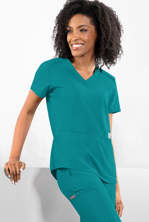 Med Couture Insight Women's 3-Pocket V-Neck Scrub Top - Teal - 2