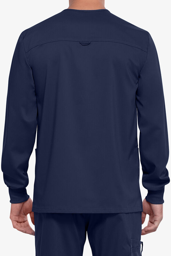 Cherokee Workwear Revolution Men's 3-Pocket STRETCH Snap Front Scrub Jacket - Navy - 3