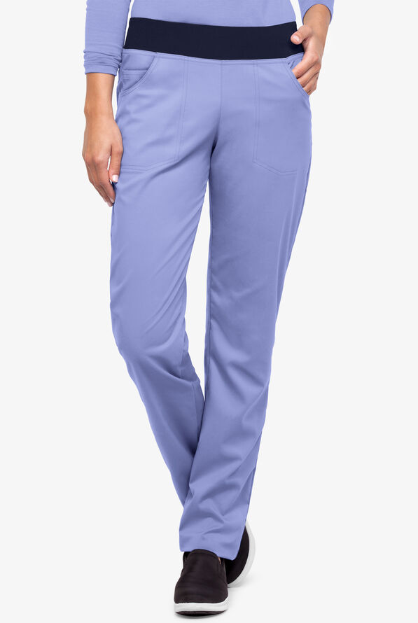 Pantalón médico Strictly Scrubs estilo yoga con piernas rectas y 3 bolsillos para mujer - Ceil/Navy - 1