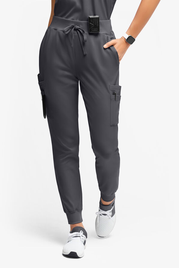 WhisperLite YARA Women's 10-Pocket Cargo Jogger Scrub Pants - Pewter - 1