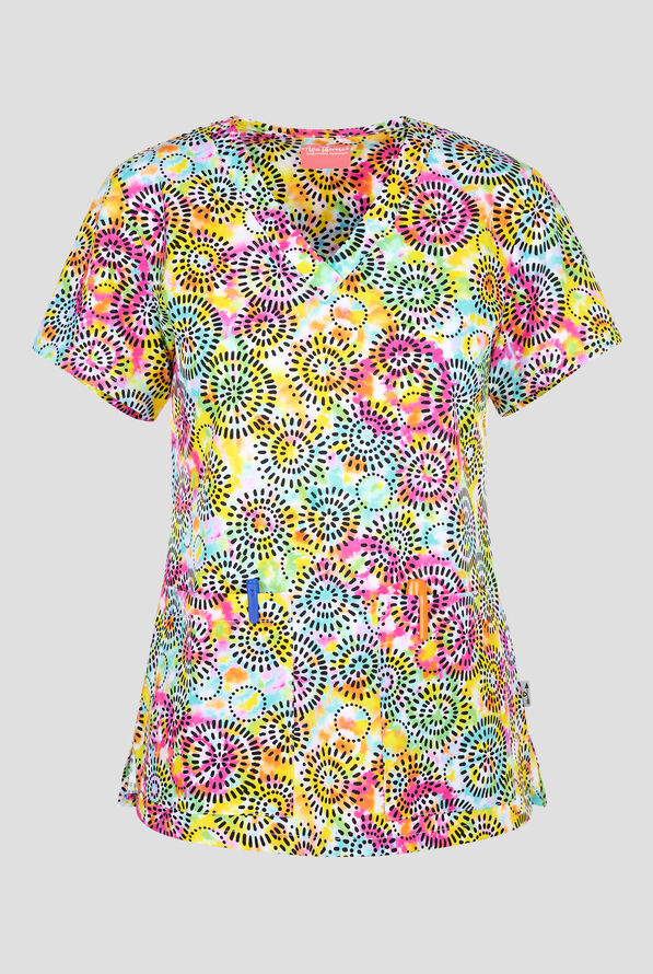 Zavate Ava Therese Bold Motion Women's 2-Pocket STRETCH V-Neck Print Scrub Top - null - 1