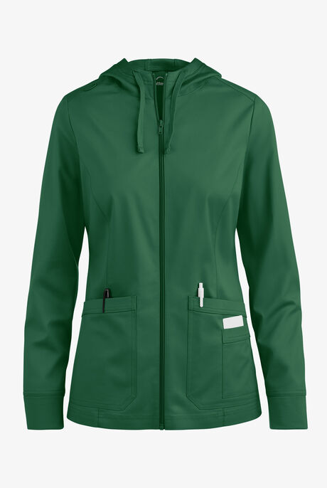 Butter-Soft STRETCH Women's 3-Pocket Zip-Front with Cozy Knit Hood and Trim Scrub Jacket