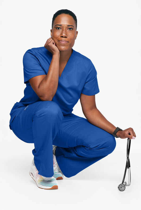 Cherokee Workwear Revolution Women's 3-Pocket STRETCH V-Neck Scrub Top - Royal - 3