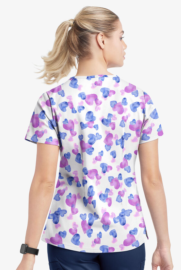 Strictly Scrubs STRETCH Forever Love Women's 4-Pocket Grommet Neck Print Scrub Top - null - 2