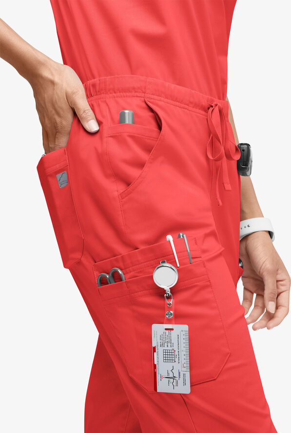 Butter-Soft STRETCH Women’s 10-Pocket Mid Rise Straight Leg Scrub Pant - Tall - Radiant Red - 3