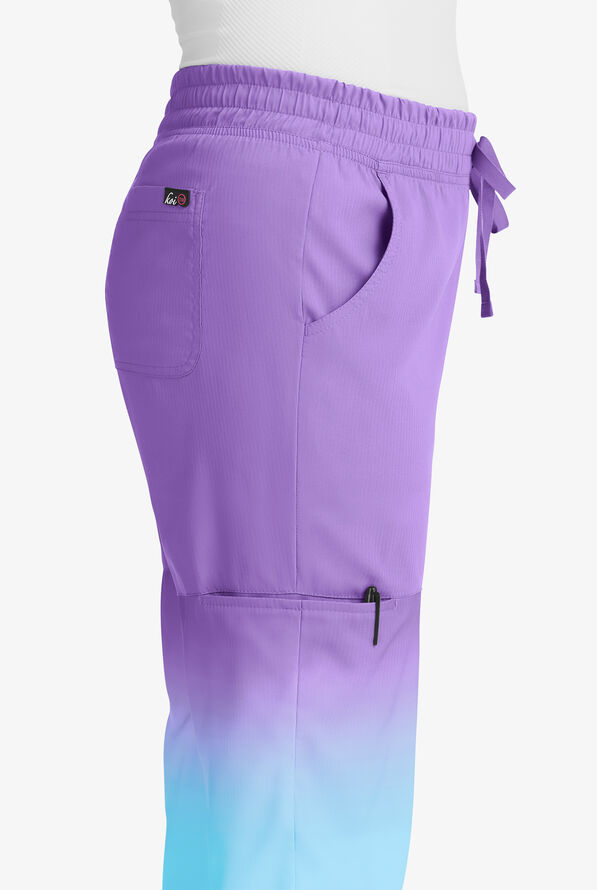 koi Lite™ Descent Women's 8-Pocket STRETCH Ombre Cargo Scrub Pants - French Lavender/Blue - 2