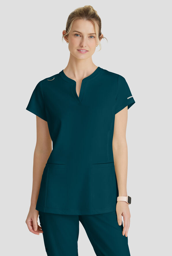 Blusa m&eacute;dica Skechers by Barco Coast STRETCH con tapeta en el cuello en V y 2 bolsillos para mujer - Bahama Blue - 2
