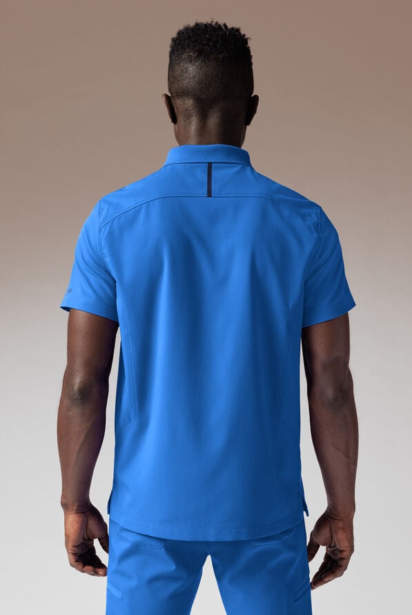Hypothesis Alpha System Men’s 1-Pocket Zip Neck Polo With Tonal Trim Scrub Top - Royal/Navy - 3