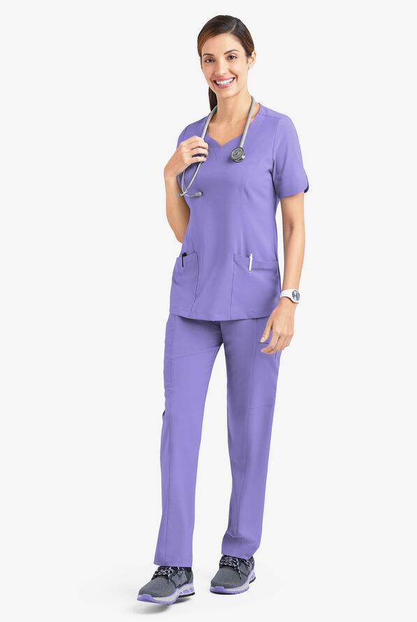 Easy STRETCH Aisha Women's 2-Pocket Sweetheart Neckline Scrub Top - Blueberry Crush - 2