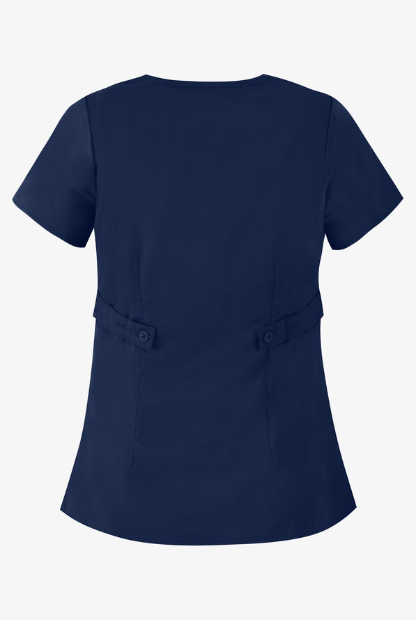 Blusa médica Grey's Anatomy estilo cruzado de corte moderno y 3 bolsillos para mujer - Indigo - 3