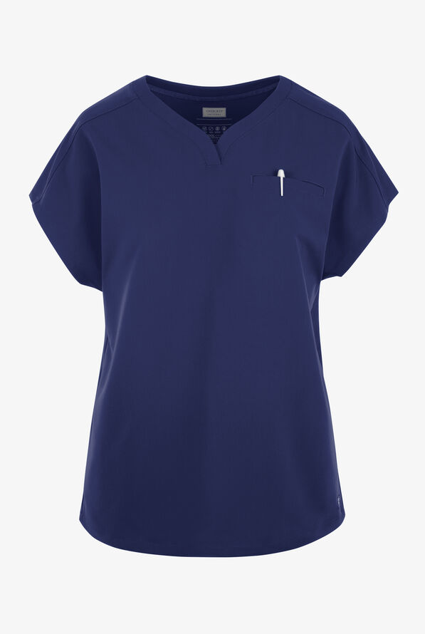 Cherokee Atmos Women's 3-Pocket STRETCH Coolmax Y-Neck Scrub Top - Navy - 1