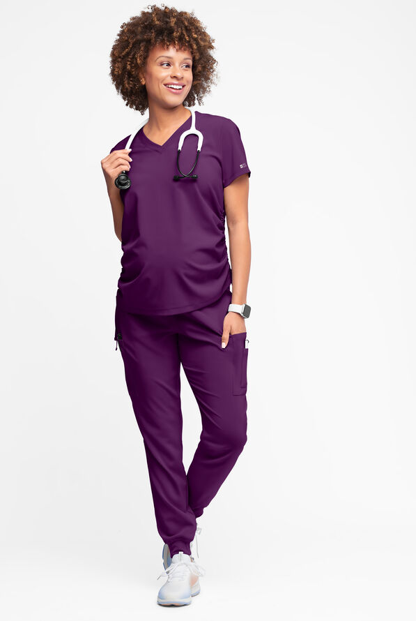 Easy STRETCH Tori Women's Cooling Knit Back Maternity Scrub Top - Eggplant - 5