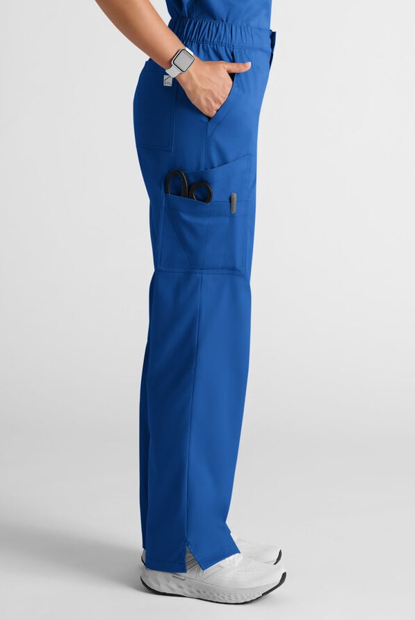 Butter-Soft STRETCH Women's 8-Pocket Cargo Button Front Pant With Fly Scrub Pants - Royal - 2