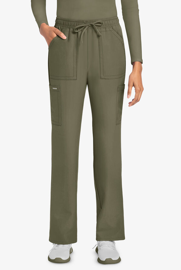 Cherokee Workwear Originals Ultra Women's 4-Pocket Drawstring Cargo Scrub Pants - Olive - 1