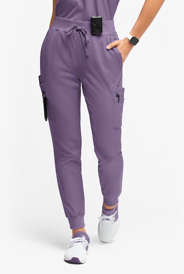 WhisperLite YARA Women's 10-Pocket Cargo Jogger Scrub Pants - Purple Dusk - 1