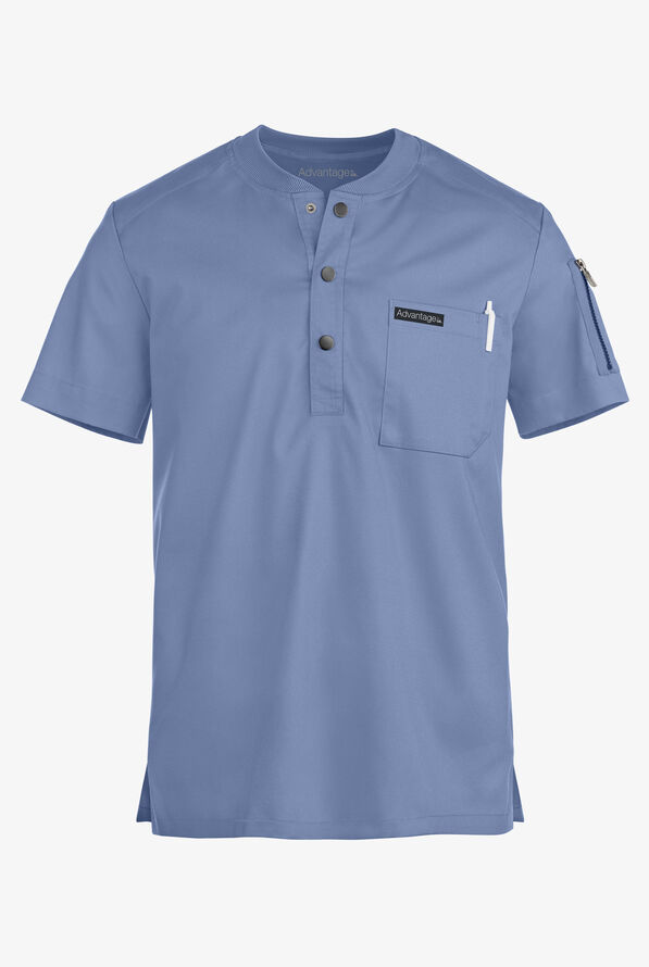 Advantage STRETCH Men's 2-Pocket Short Sleeve Henley Scrub Top - Ceil Blue - 1