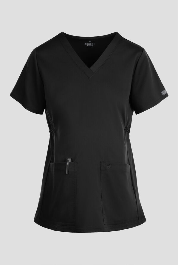 Med Couture Touch Maternity Women's 2-Pocket STRETCH V-Neck Scrub Top - Black - 1