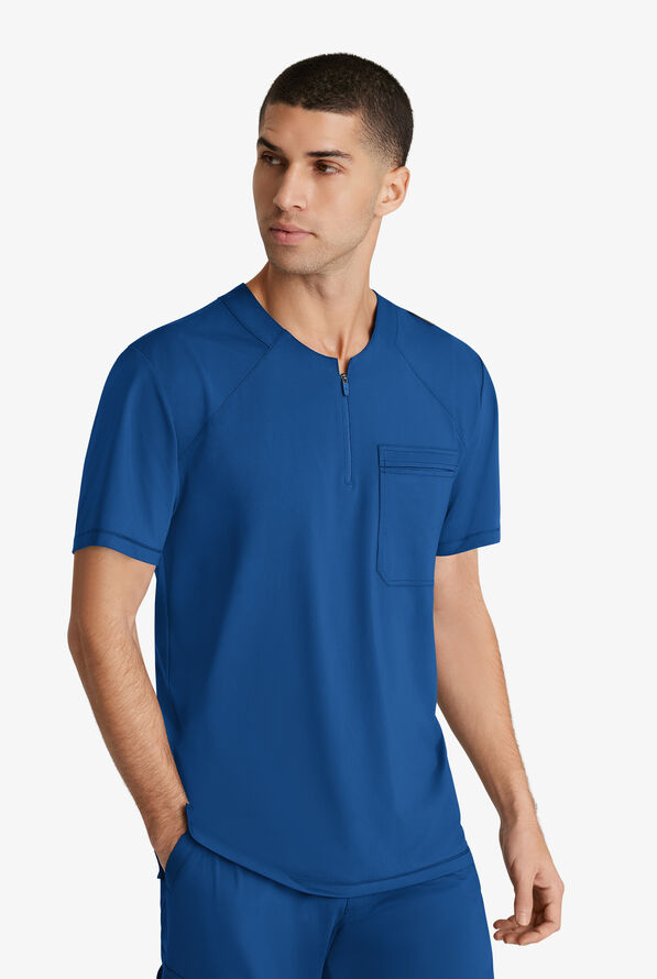 Skechers by Barco Slip-ins Flex Men's 1-Pocket STRETCH Tuck In Zipper Round Neck Scrub Top - Royal - 2
