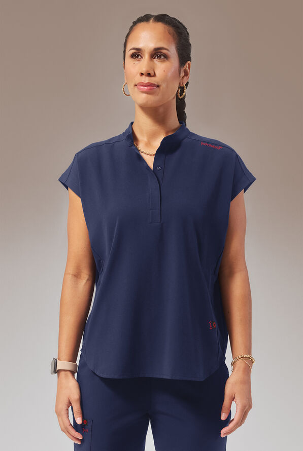 Hypothesis (RED) Meta Oversized Women's 2-Pocket STRETCH Dolman Sleeve Scrub Top - Navy - 1