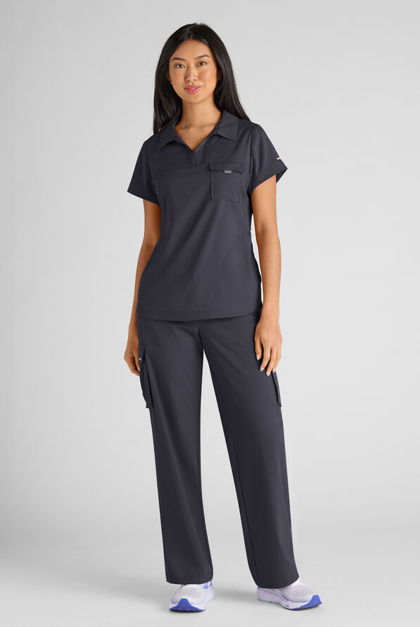 Grey's Anatomy by Barco Emerge Emery Women's 3-Pocket STRETCH Collar V-Neck Scrub Top - Steel Gray - 6