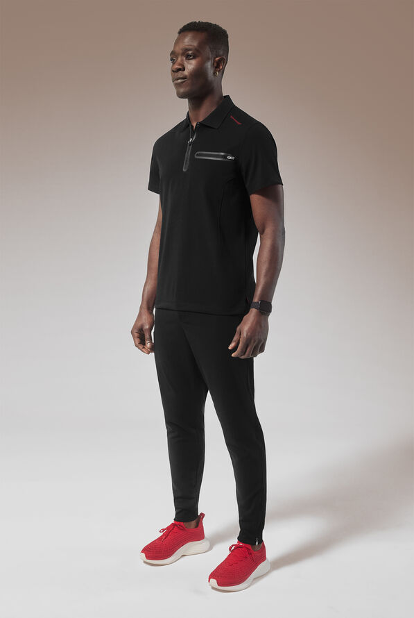 Hypothesis (RED) Alpha System Men’s 1-Pocket Zip Placket Polo Scrub Top - Jet Black - 5