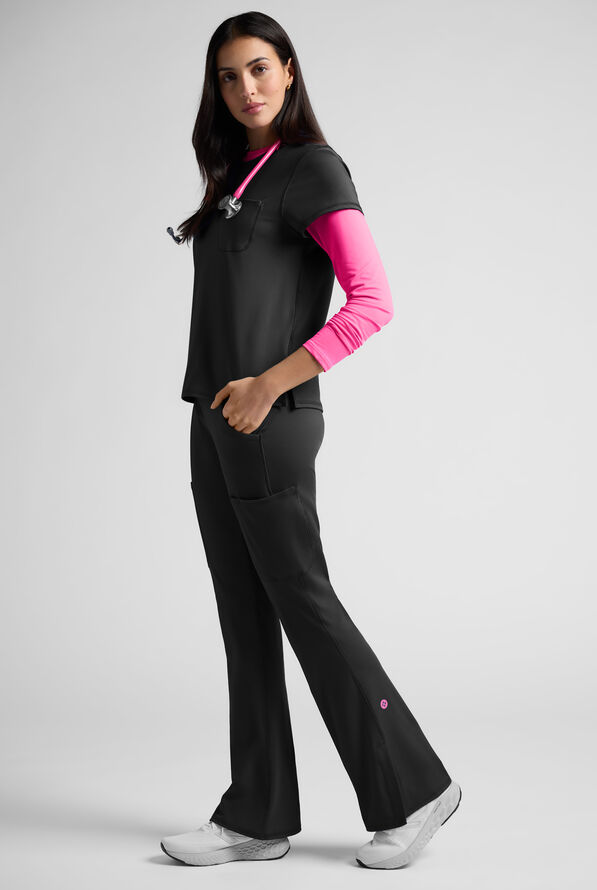 Pantal&oacute;n m&eacute;dico Med Couture Amp Knit STRETCH Petite estilo yoga con piernas acampanadas y 5 bolsillos para mujer - Black - 2